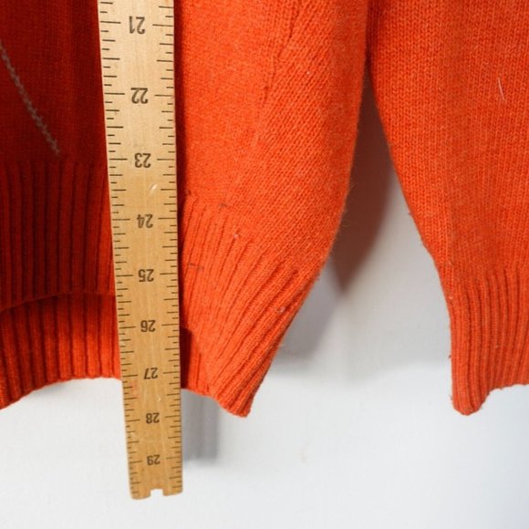VINTAGE Argyle Wool Sweater Mens Small Knit‎ Orange Jumper Italian 90s LPT ITALY - Picture 6 of 14